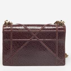 Pre Owned Dior Burgundy Crackled Leather Medium Diorama Flap Shoulder Bag