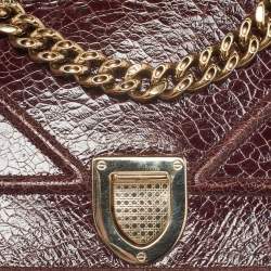 Pre Owned Dior Burgundy Crackled Leather Medium Diorama Flap Shoulder Bag