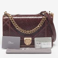 Pre Owned Dior Burgundy Crackled Leather Medium Diorama Flap Shoulder Bag