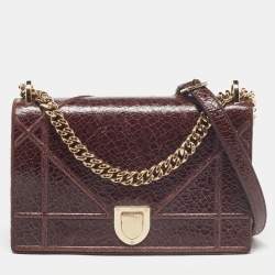 Pre Owned Dior Burgundy Crackled Leather Medium Diorama Flap Shoulder Bag