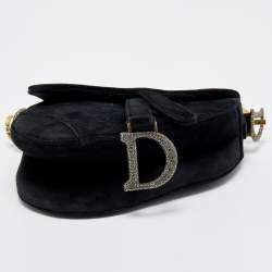 Pre Owned Dior Black Velvet Mini Crystal Embellished Saddle Bag