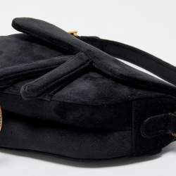 Pre Owned Dior Black Velvet Mini Crystal Embellished Saddle Bag