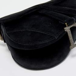 Pre Owned Dior Black Velvet Mini Crystal Embellished Saddle Bag