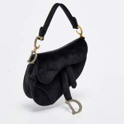 Pre Owned Dior Black Velvet Mini Crystal Embellished Saddle Bag