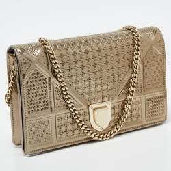 Dior Metallic Beige Micro Cannage Patent Leather Diorama Wallet On Chain