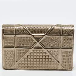 Dior Metallic Beige Micro Cannage Patent Leather Diorama Wallet On Chain