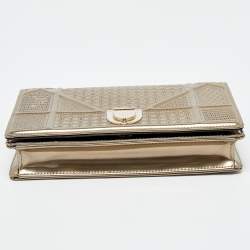 Dior Metallic Beige Micro Cannage Patent Leather Diorama Wallet On Chain