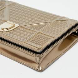 Dior Metallic Beige Micro Cannage Patent Leather Diorama Wallet On Chain