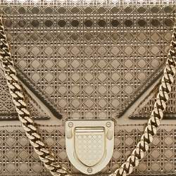Dior Metallic Beige Micro Cannage Patent Leather Diorama Wallet On Chain