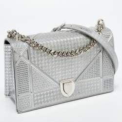 Dior Silver Micro Cannage Patent Leather Medium Diorama Shoulder Bag