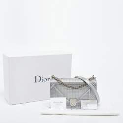Dior Silver Micro Cannage Patent Leather Medium Diorama Shoulder Bag