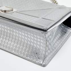 Dior Silver Micro Cannage Patent Leather Medium Diorama Shoulder Bag