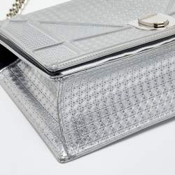 Dior Silver Micro Cannage Patent Leather Medium Diorama Shoulder Bag