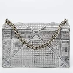 Dior Silver Micro Cannage Patent Leather Medium Diorama Shoulder Bag
