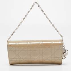 Pre Owned Dior Grey Cannage Patent Leather Lady Dior Wallet on Chain
