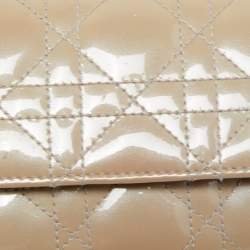 Pre Owned Dior Grey Cannage Patent Leather Lady Dior Wallet on Chain