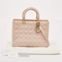 Pre Owned Dior Light Pink Cannage Leather Large Lady Dior Tote