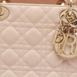 Pre Owned Dior Light Pink Cannage Leather Large Lady Dior Tote
