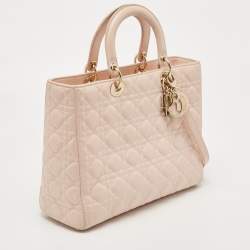 Pre Owned Dior Light Pink Cannage Leather Large Lady Dior Tote