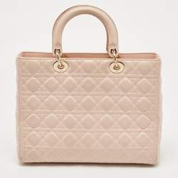 Pre Owned Dior Light Pink Cannage Leather Large Lady Dior Tote
