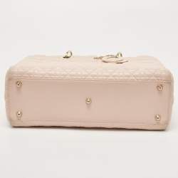 Pre Owned Dior Light Pink Cannage Leather Large Lady Dior Tote