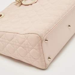 Pre Owned Dior Light Pink Cannage Leather Large Lady Dior Tote