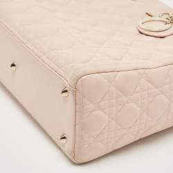 Pre Owned Dior Light Pink Cannage Leather Large Lady Dior Tote