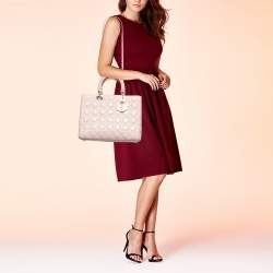Pre Owned Dior Light Pink Cannage Leather Large Lady Dior Tote