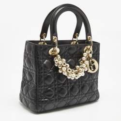 Pre Owned Dior Black Cannage Leather Medium Lady Dior Tote
