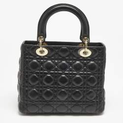 Pre Owned Dior Black Cannage Leather Medium Lady Dior Tote