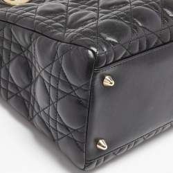 Pre Owned Dior Black Cannage Leather Medium Lady Dior Tote