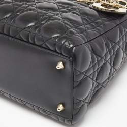 Pre Owned Dior Black Cannage Leather Medium Lady Dior Tote