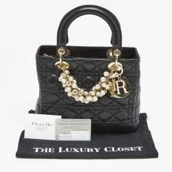 Pre Owned Dior Black Cannage Leather Medium Lady Dior Tote