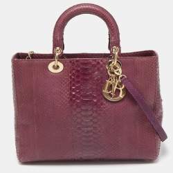 Pre Owned Dior Purple Python Large Lady Dior Tote
