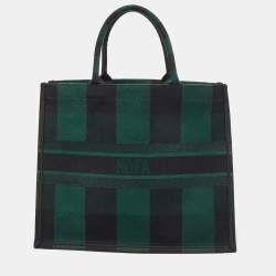 Pre Owned Dior Black/Green Checkered Canvas Large Book Tote