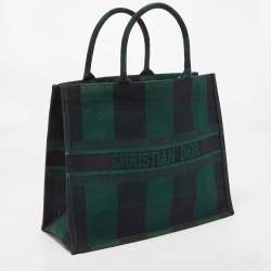 Pre Owned Dior Black/Green Checkered Canvas Large Book Tote