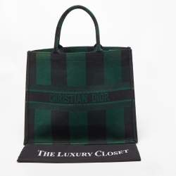 Pre Owned Dior Black/Green Checkered Canvas Large Book Tote