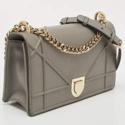 Pre Owned Dior Grey Leather Medium Diorama Shoulder Bag