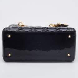 Dior Black Cannage Patent Leather Medium Lady Dior Tote