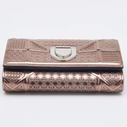Pre Owned Dior Metallic Micro Cannage Patent Leather Diorama Trifold Wallet