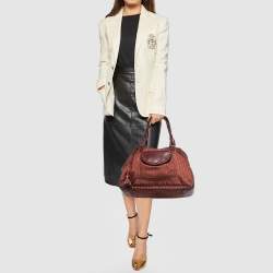 Pre Owned Christian Dior Dark Red Oblique Nylon and Leather Ethnic Braided Bag