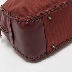 Pre Owned Christian Dior Dark Red Oblique Nylon and Leather Ethnic Braided Bag