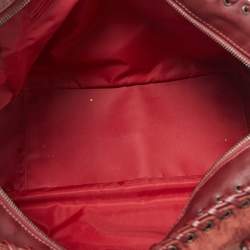 Pre Owned Christian Dior Dark Red Oblique Nylon and Leather Ethnic Braided Bag