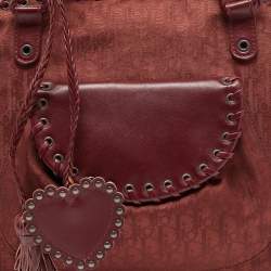 Pre Owned Christian Dior Dark Red Oblique Nylon and Leather Ethnic Braided Bag