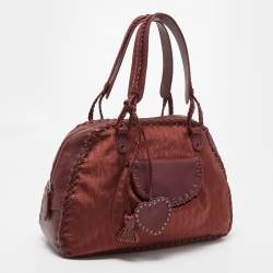 Pre Owned Christian Dior Dark Red Oblique Nylon and Leather Ethnic Braided Bag