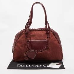 Pre Owned Christian Dior Dark Red Oblique Nylon and Leather Ethnic Braided Bag