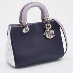 Pre Owned Dior Tri Color Leather and Watersnake Leather Mini Diorissimo Tote
