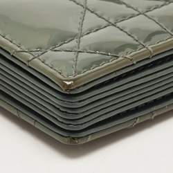 Pre Owned Dior Green Cannage Patent Leather 5 Gusset Card Holder