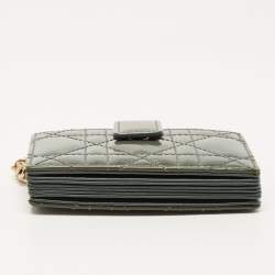 Pre Owned Dior Green Cannage Patent Leather 5 Gusset Card Holder