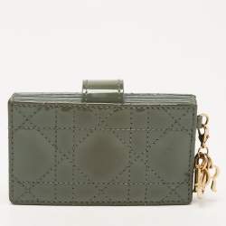 Pre Owned Dior Green Cannage Patent Leather 5 Gusset Card Holder